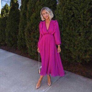 ZARA PURPLE PLEATED MIDI DRESS